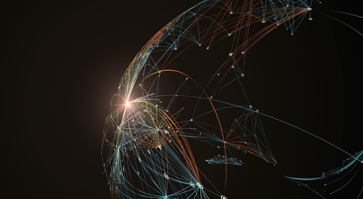 Bola del mundo con puntos unidos por líneas